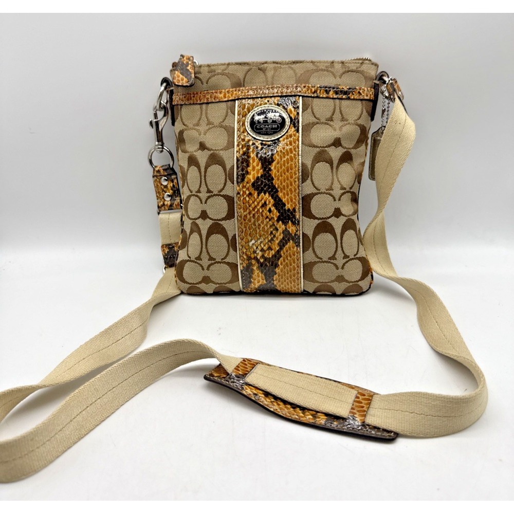 COACH Sutton‎ Signature Python Swingpack Crossbody Bag Brown Beige